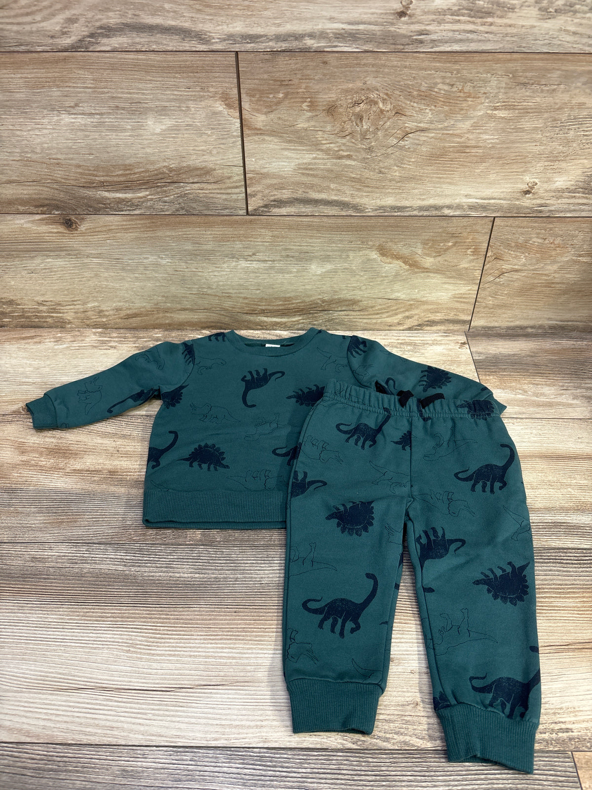 PL Baby 2pc Dinosaur Pullover Sweatshirt & Pants Set Green sz 12m