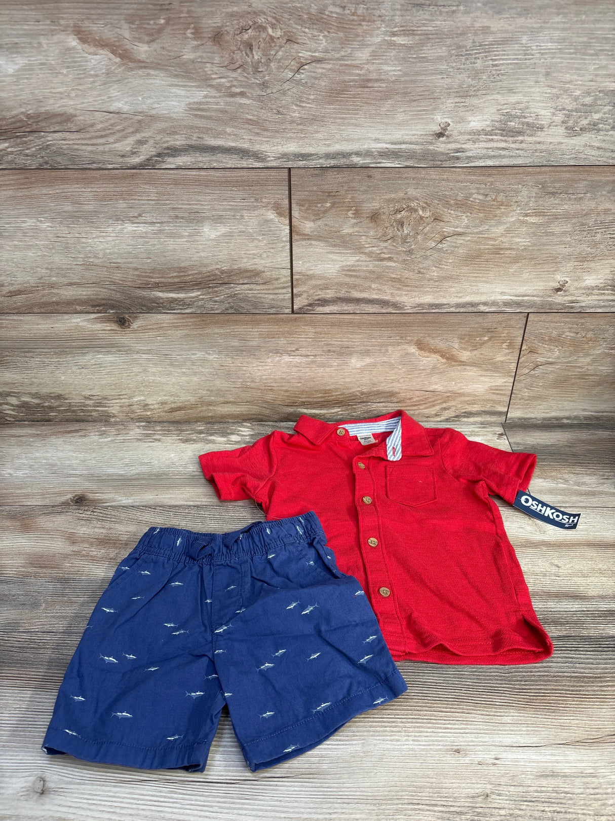 NEW OshKosh 2pc Button Up Top and Woven Shorts Set Red sz 2T