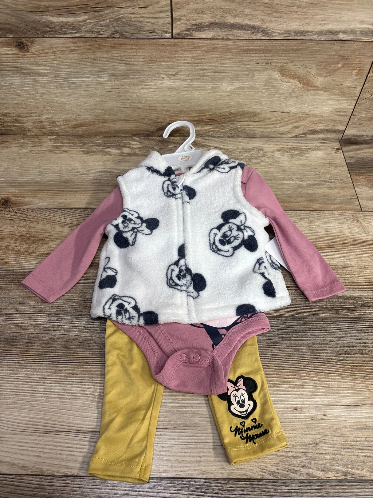 NEW Disney Baby 3pc Minnie Mouse Plush Vest Set Pink sz 6-9m