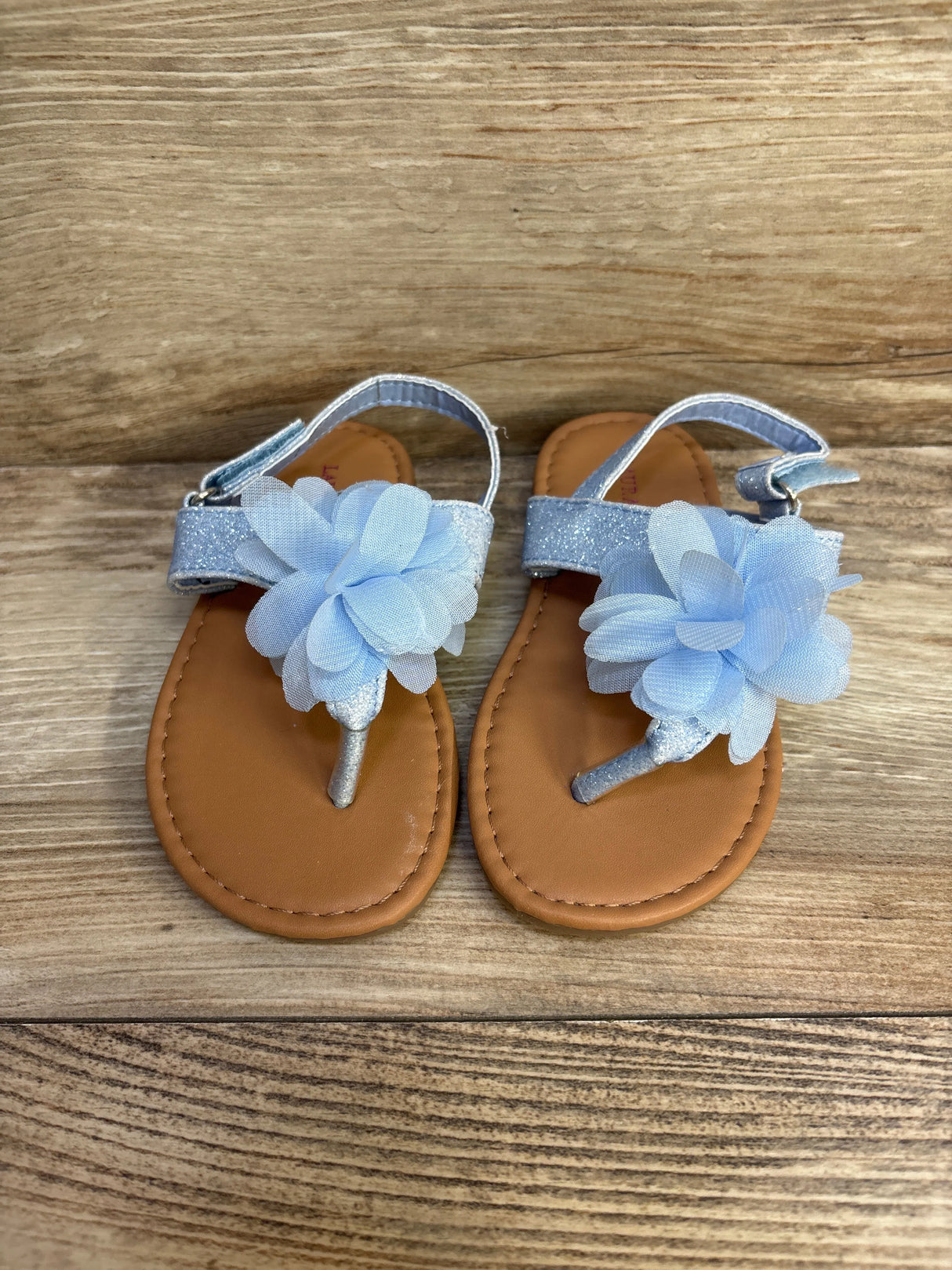 Laura Ashley Blue Glitter Chiffon Flower Sandals sz 9c - Me n Mommy To Be