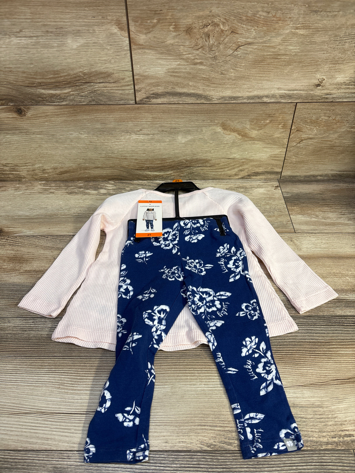 NEW Lucky Brand 2pc Waffle Knit Shirt & Pants Set Pink sz 2T