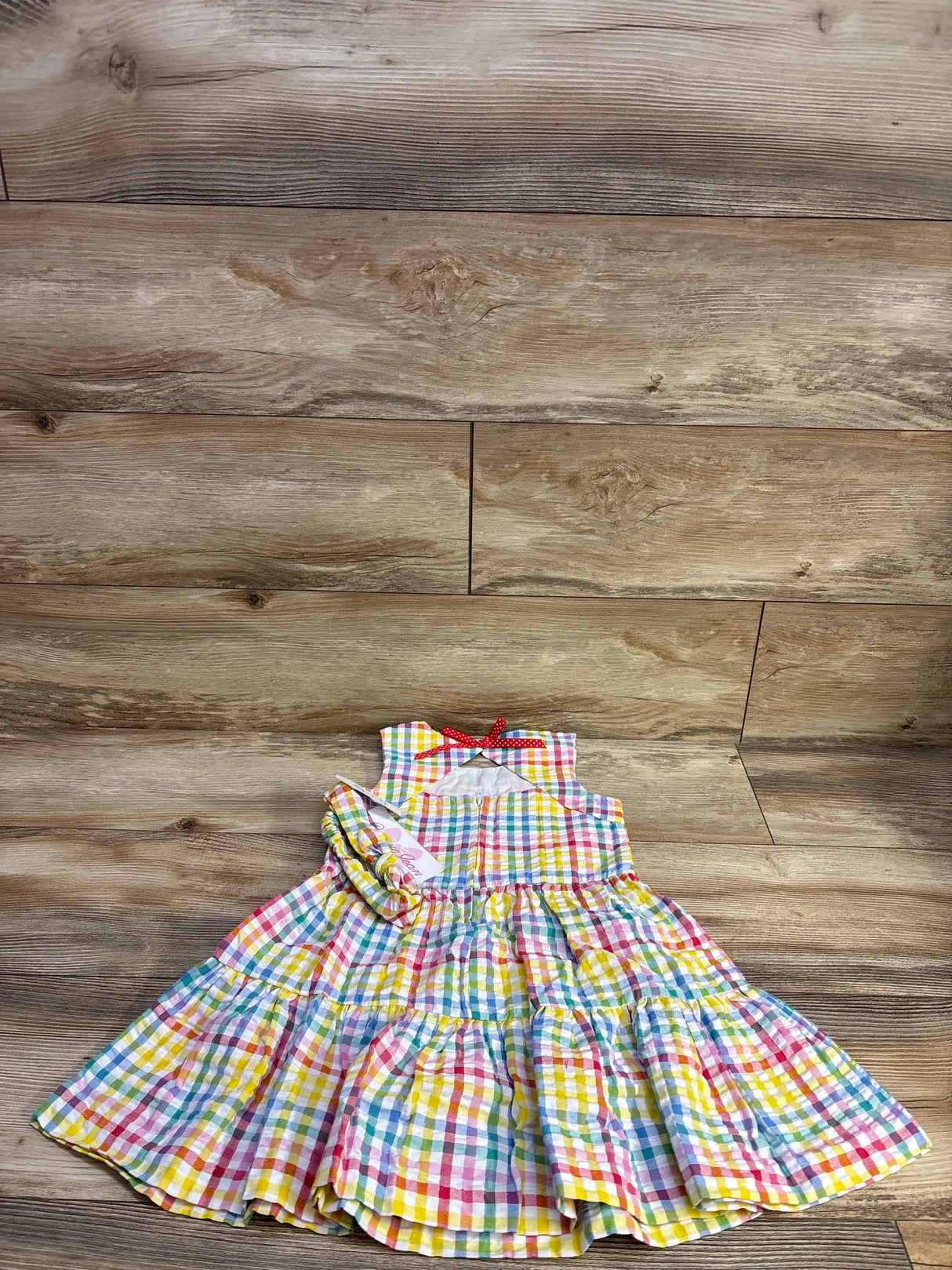 NEW Bonnie Jean 2pc Strawberry Seersucker Dress & Headband White sz 4T