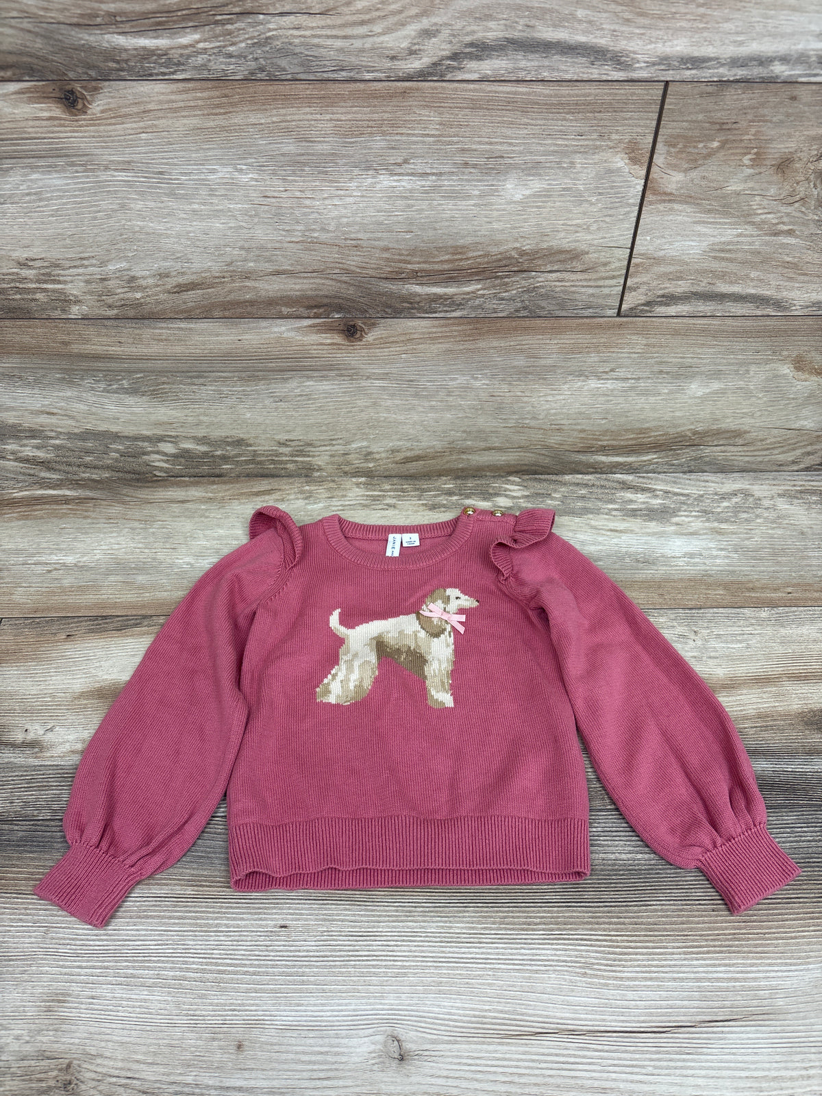 Janie & Jack Dog Ruffle Sweater Pink sz 3T