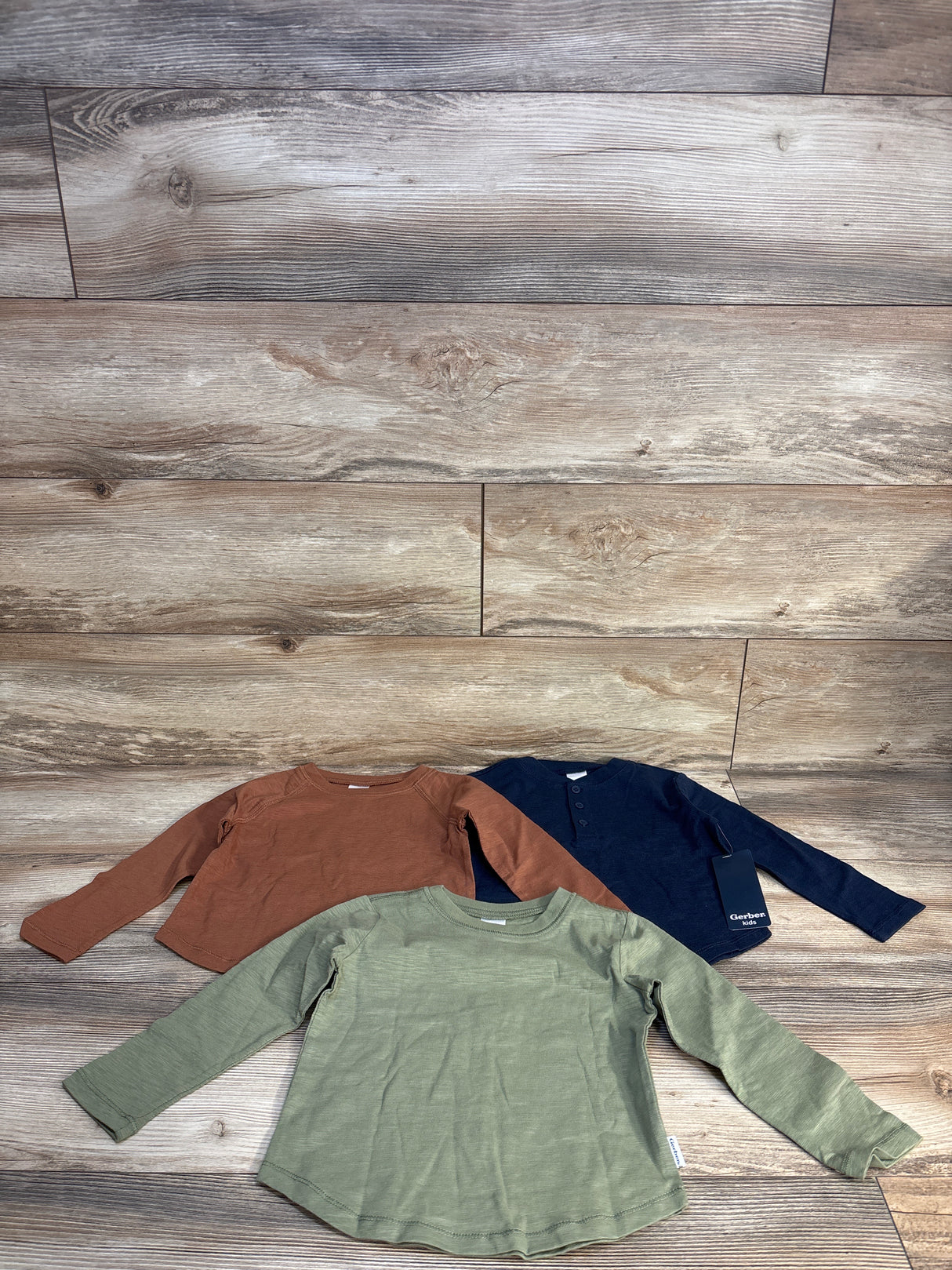 NEW Gerber Kids 3pk Long Sleeve Henley Knit Shirt Navy sz 3T