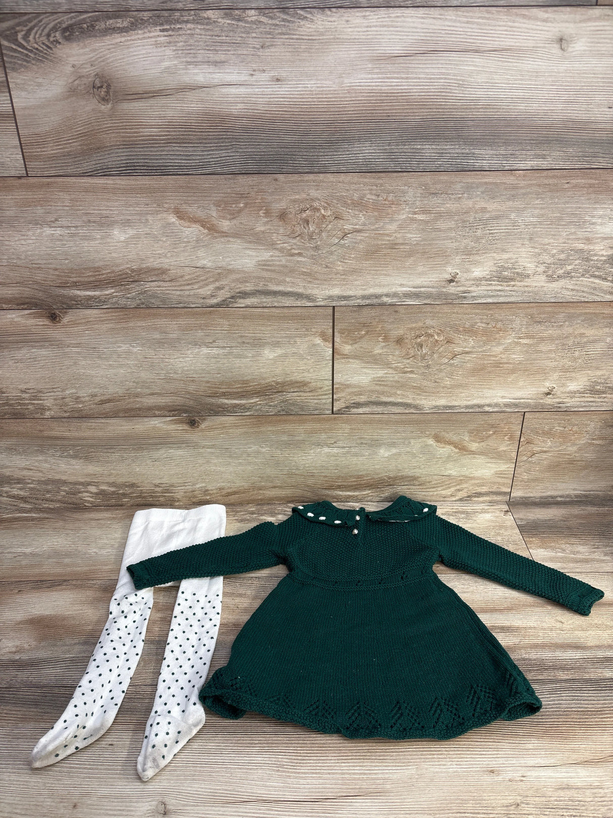 Tahari Baby 2pc Chunky Knit Dress & Tights Set Emerald sz 24m