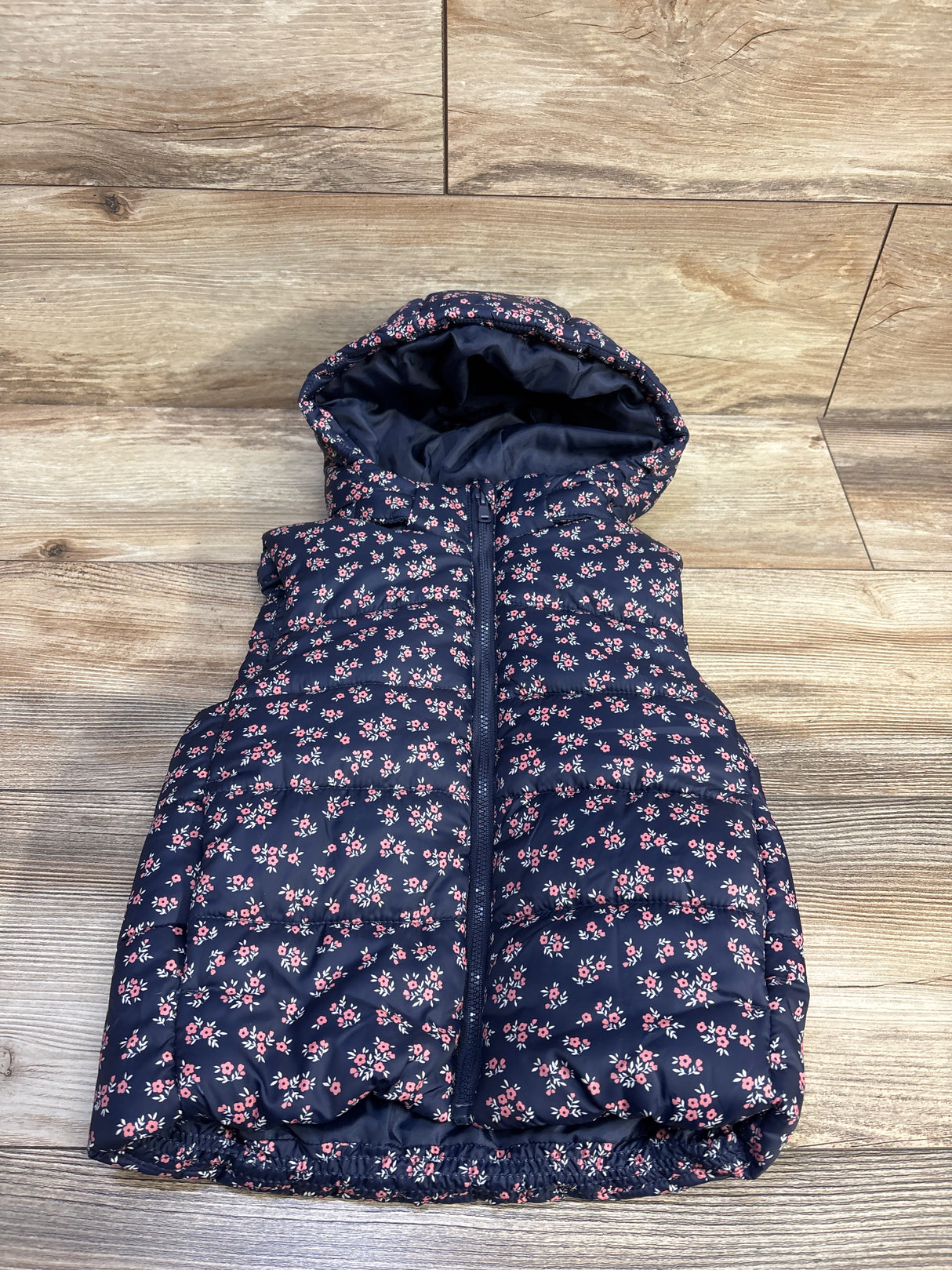 NEW H&M Floral Hooded Puffer Vest Navy sz 3/4T
