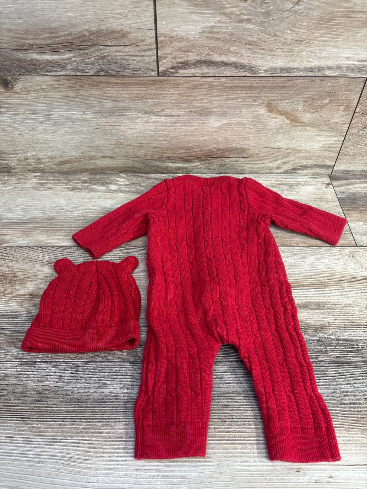 Baby Gap 2pc Rib Knit Coverall & Hat Set Red sz 0-3m