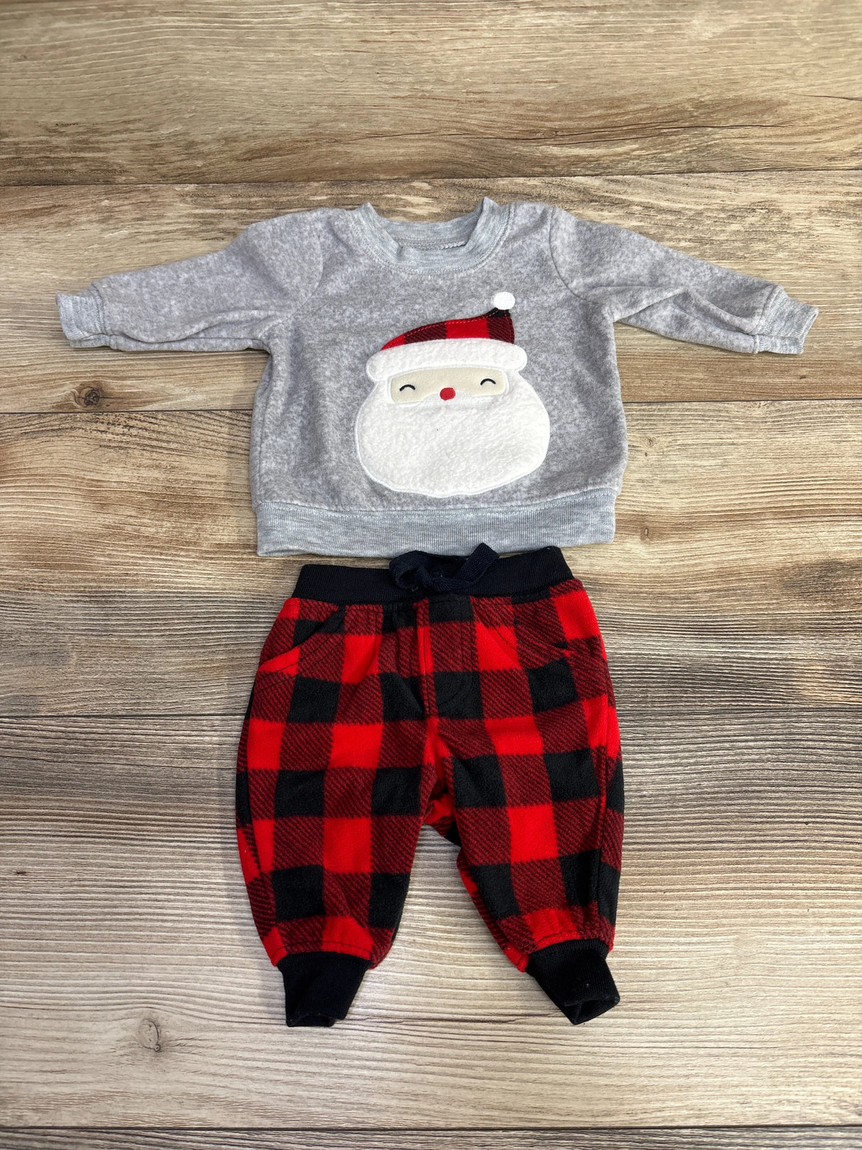 Just One You 2pc Santa Sweatshirt & Buffalo Plaid Pants Grey sz Newborn