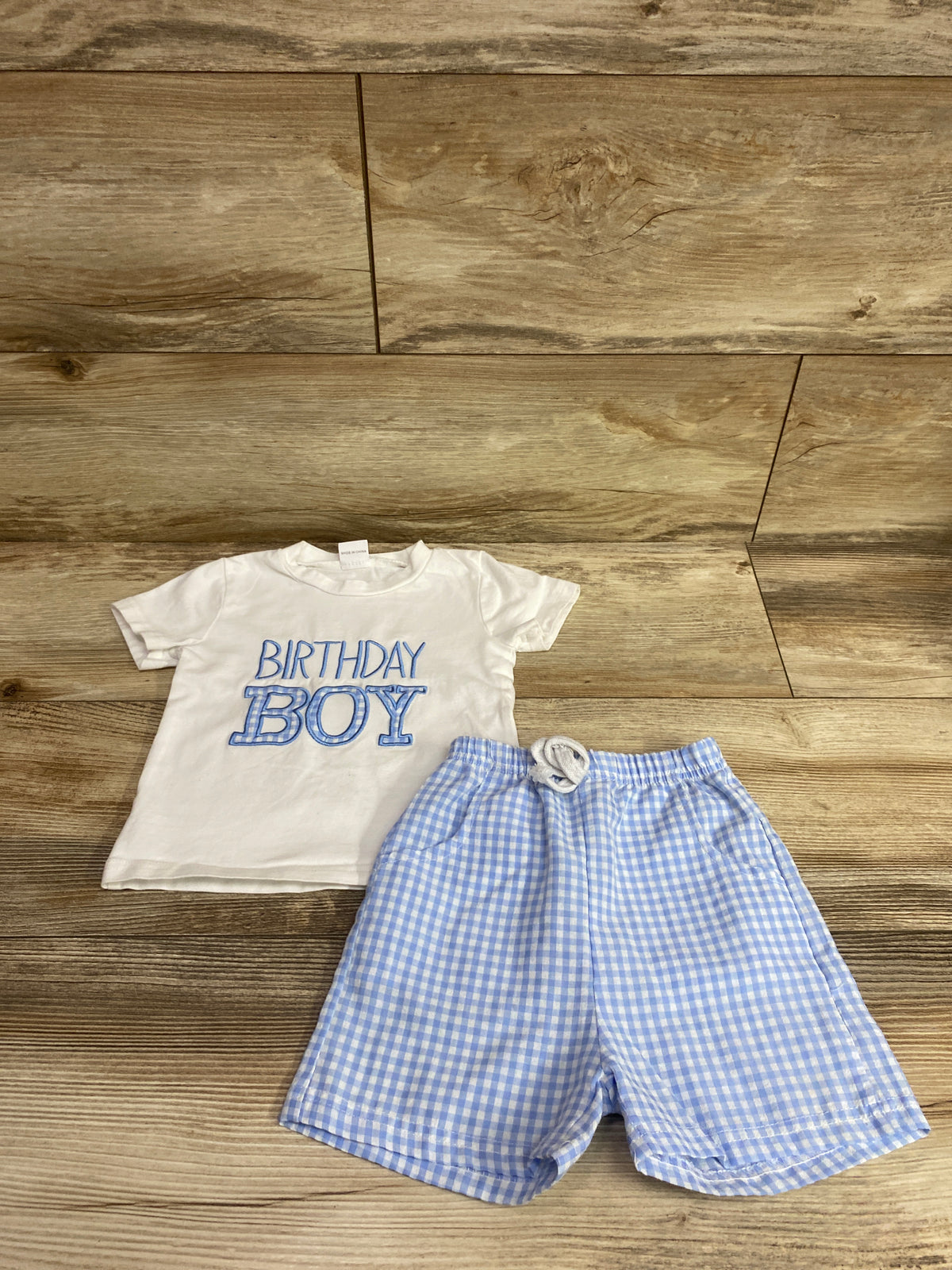 mgoYE 2pc Birthday Boy Shirt & Shorts Set White sz 12-18m
