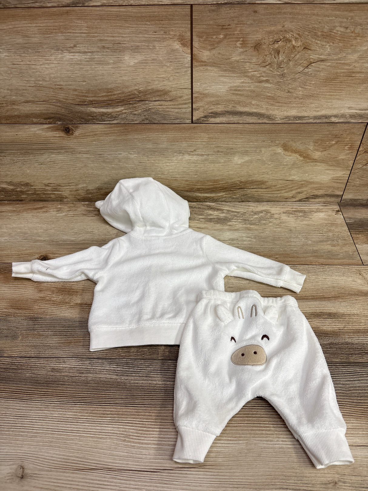 Carter's 2pc Terry Cloth Full Zip Hoodie & Pants White sz Newborn