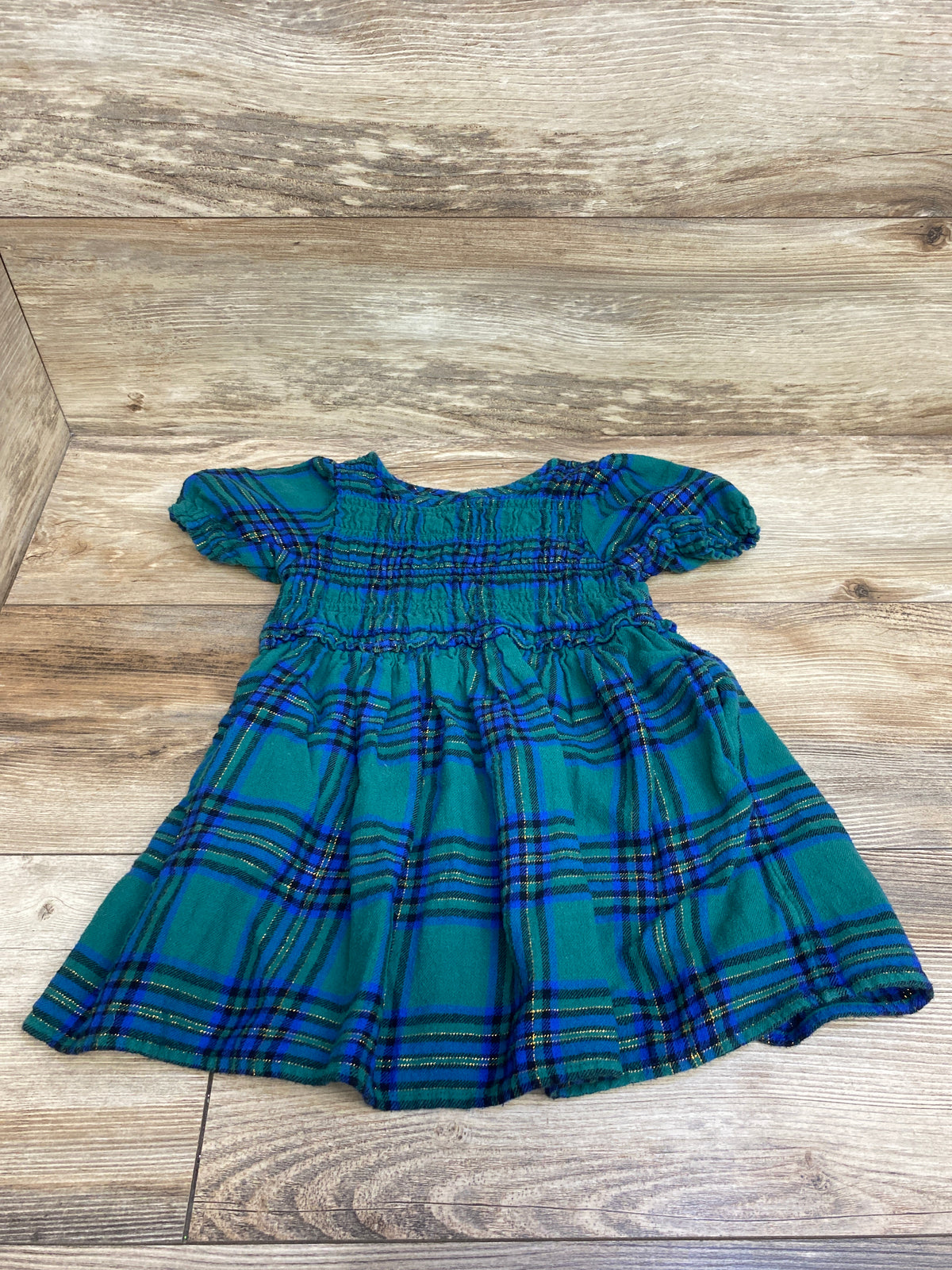 Cat & Jack Smocked Plaid Dress Green sz 3T