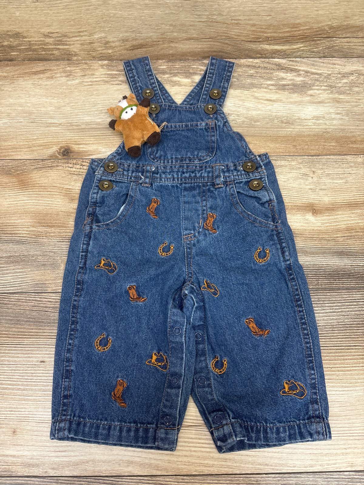 Cre8ions Embroidered Denim Overalls with Horse Plush Blue sz 6m