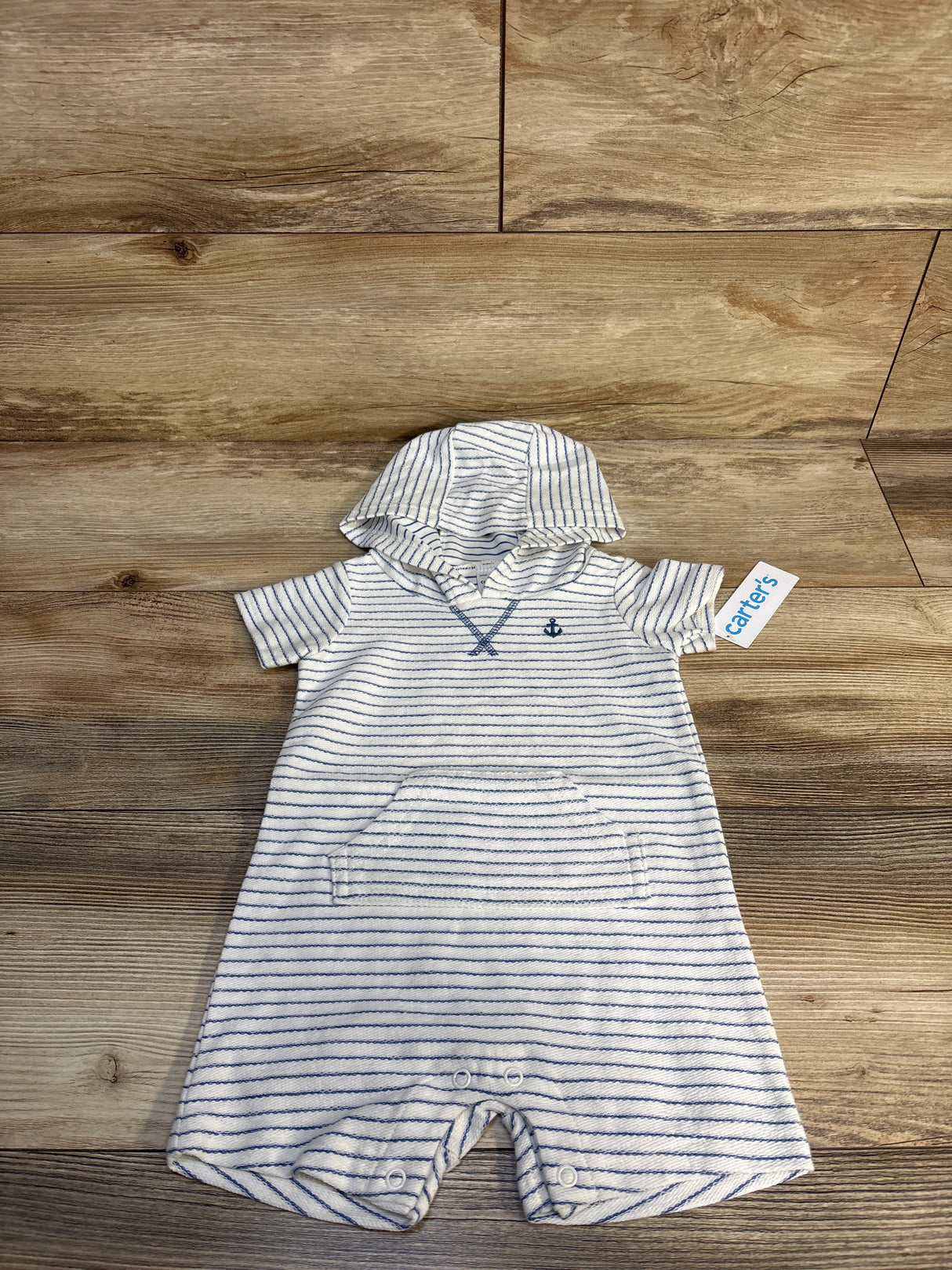 NEW Carter's Striped Hooded Shortie Romper White sz 9m