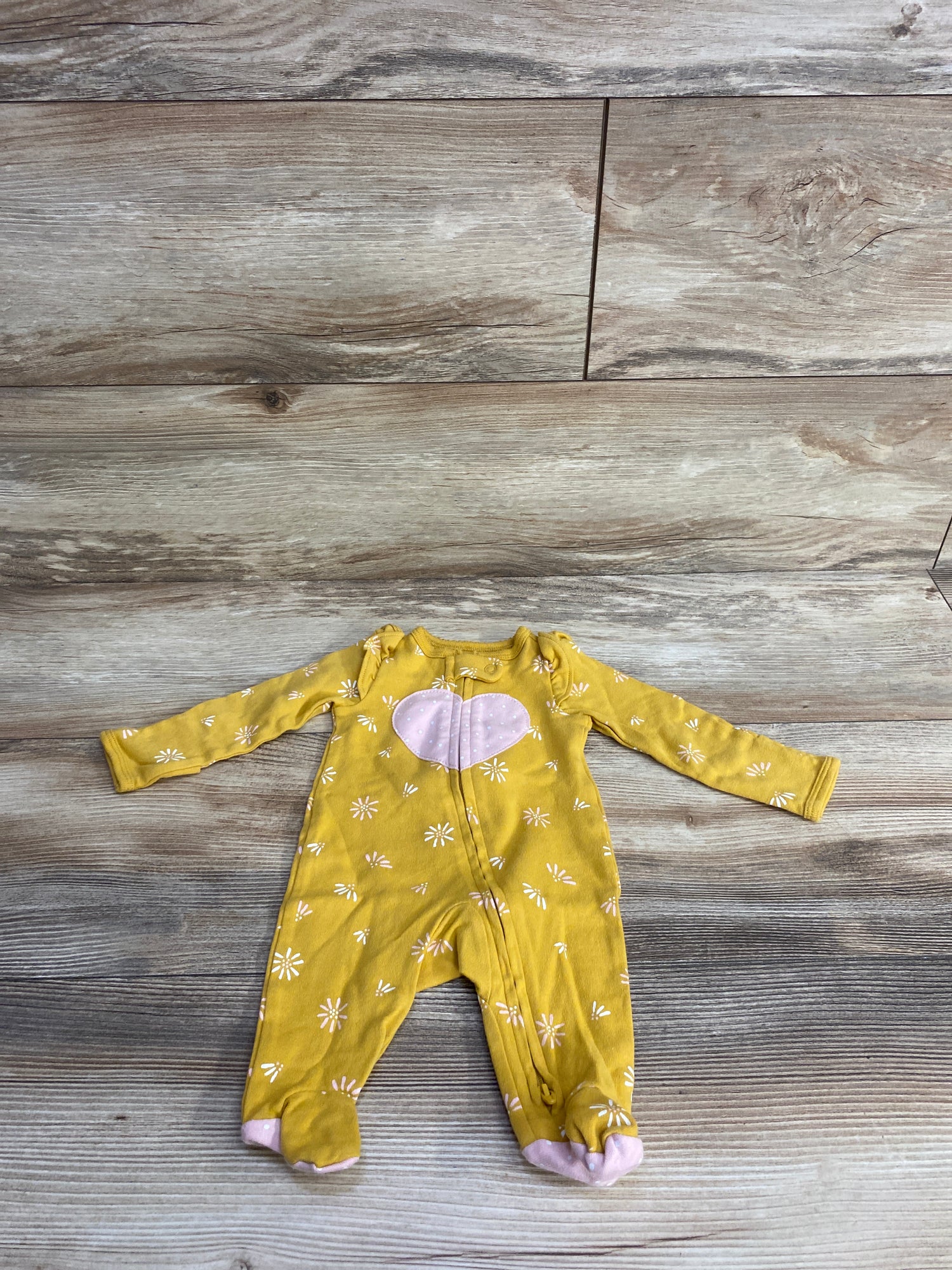 Carter's Floral Heart Print Sleeper Yellow sz Newborn