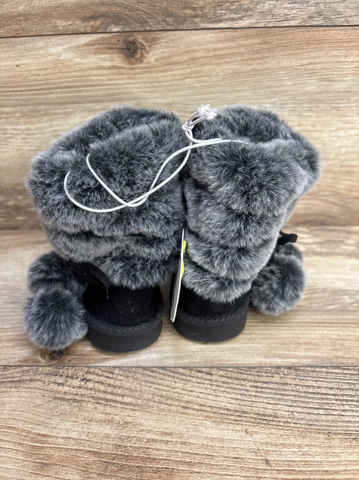 NEW First Steps by Stepping Stone Faux Fur Pom Pom Boots Black sz 5c
