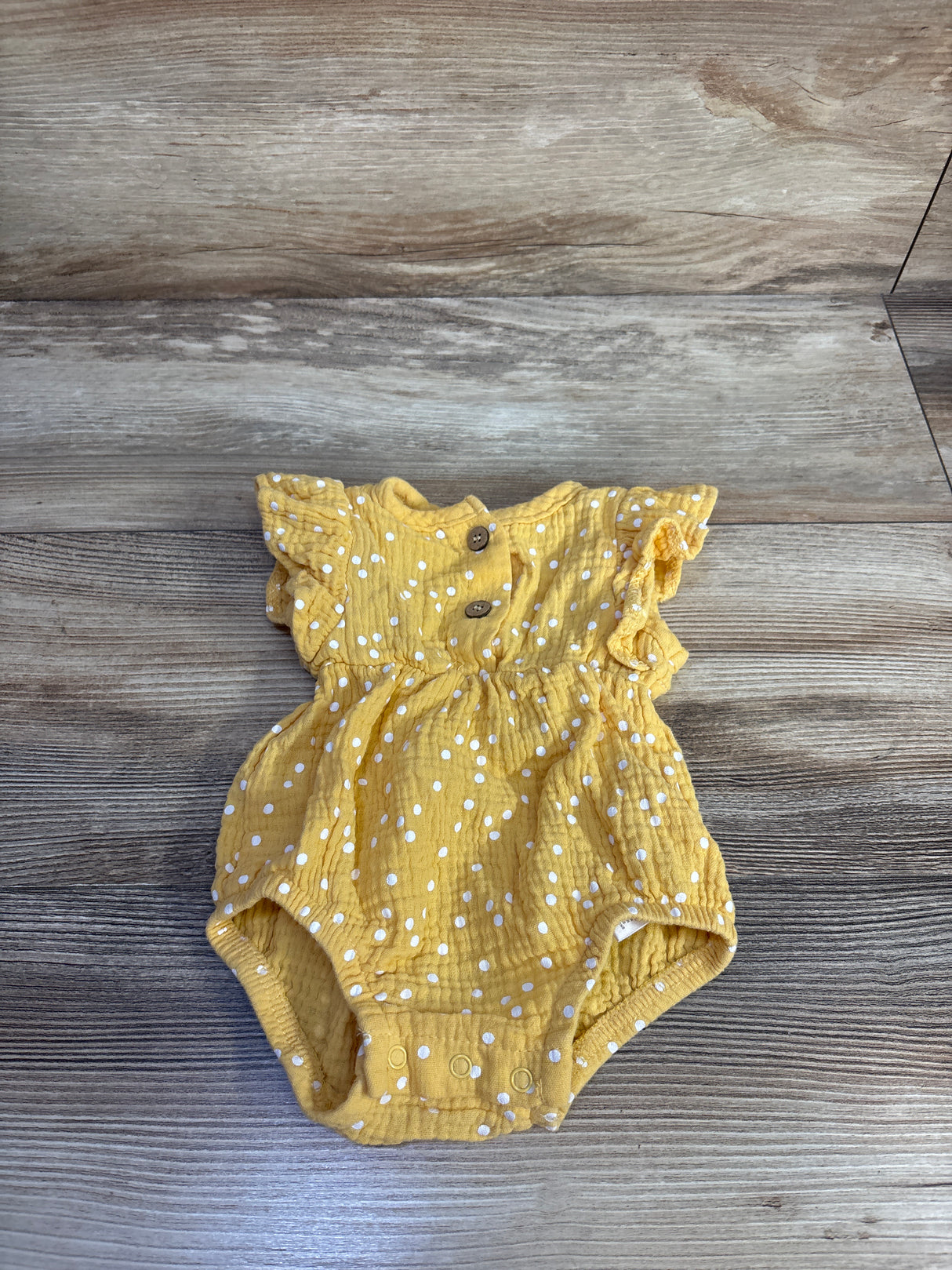 RZ by Rachel Zoe Gauze Polka Dot Bubble Romper Yellow sz 3-6m