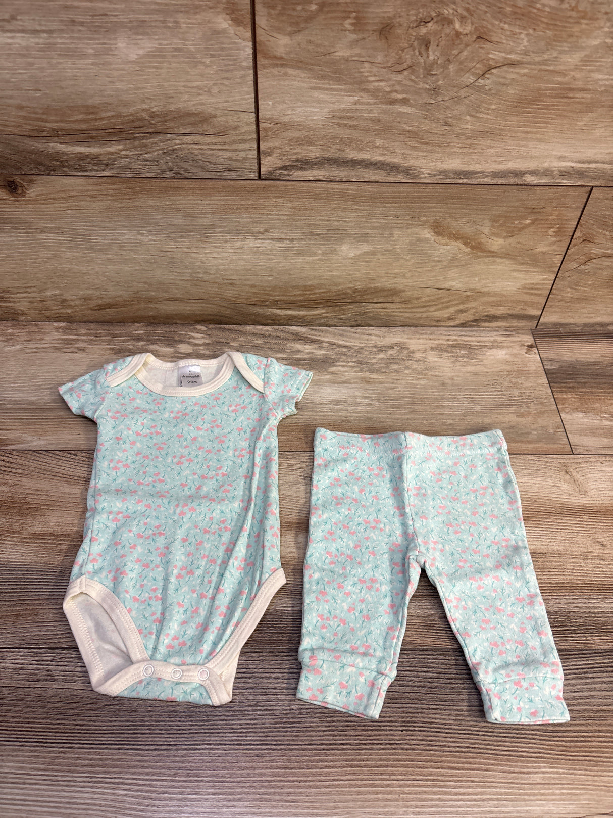 The Peanutshell 2pc Floral Bodysuit & Pant Set Blue sz 0-3m