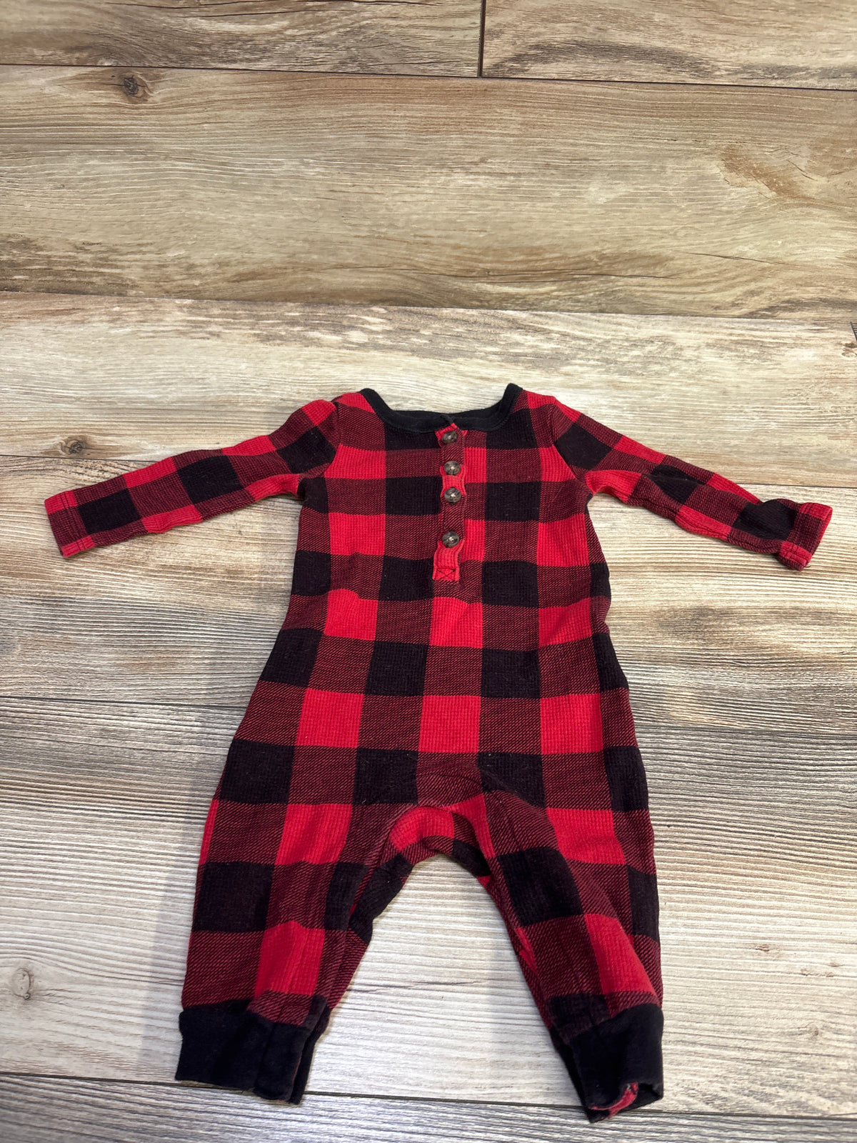 Old Navy Plaid Thermal Henley Coverall Red sz 3-6m