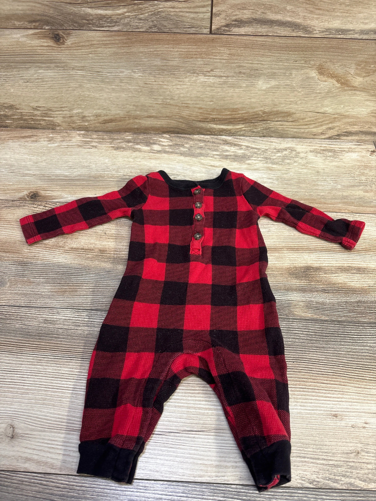Old Navy Plaid Thermal Henley Coverall Red sz 3-6m