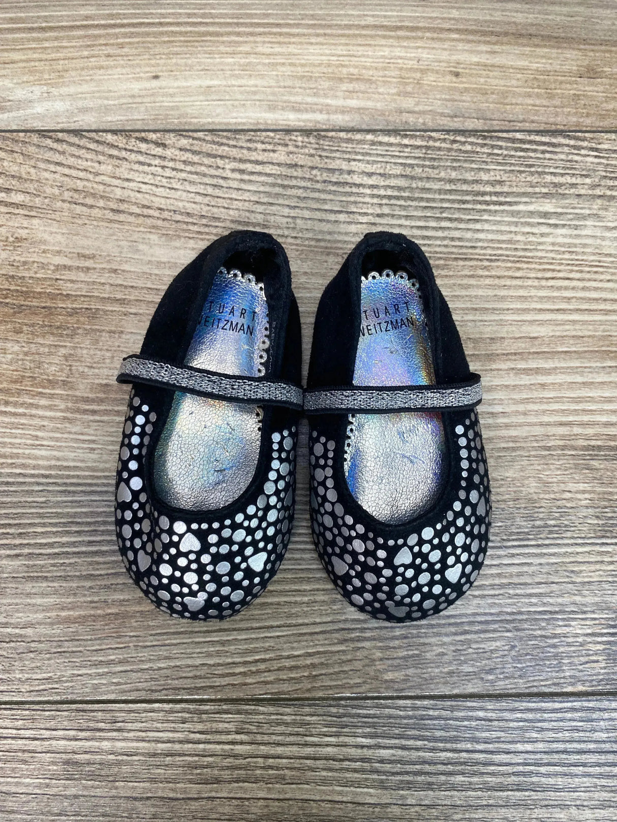 Stuart Weitzman Baby Stardust Flats Black/Silver sz 2c - Me n Mommy To Be