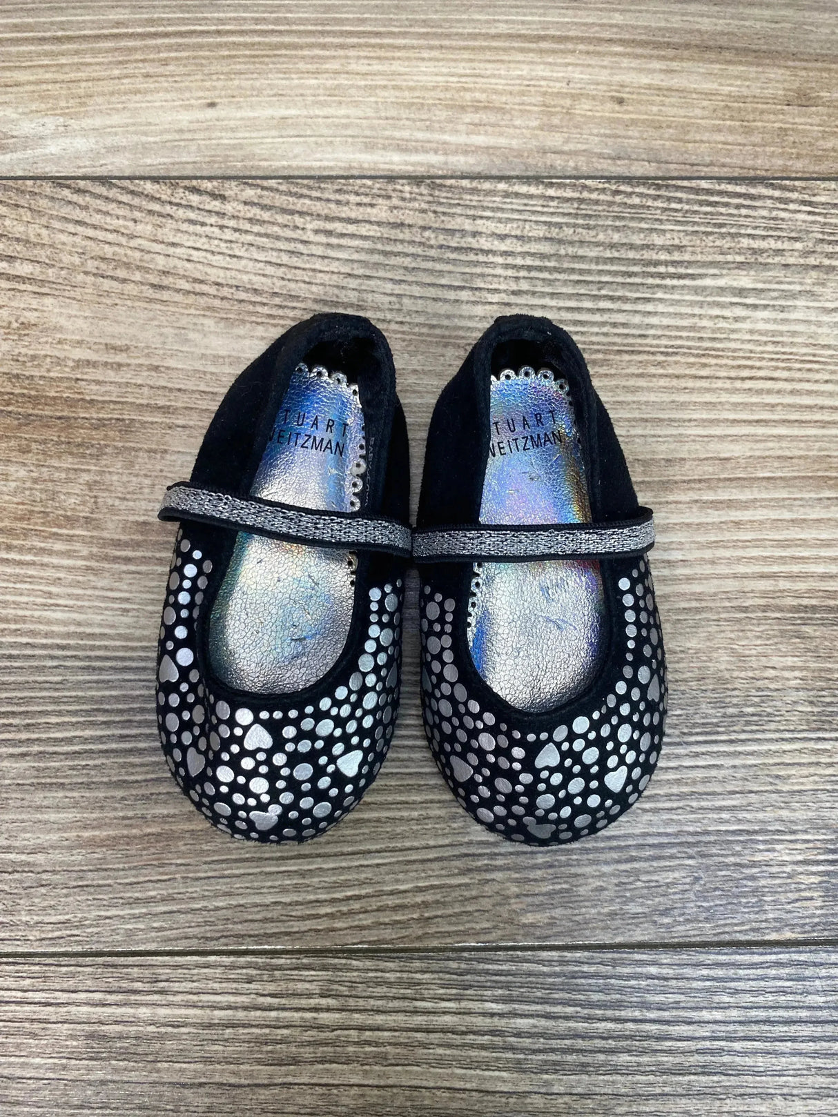 Stuart Weitzman Baby Stardust Flats Black/Silver sz 2c - Me n Mommy To Be