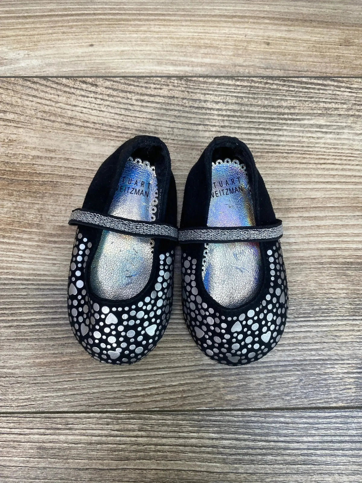 Stuart Weitzman Baby Stardust Flats Black/Silver sz 2c - Me n Mommy To Be