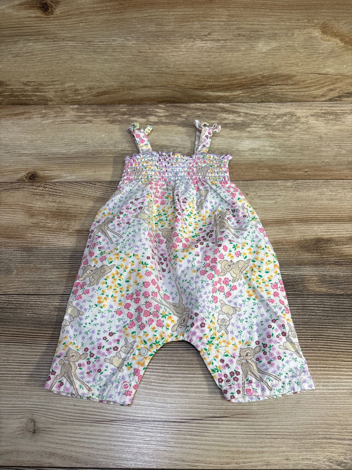 Disney Baby Bambi Floral Smocked Romper White sz 0-3m