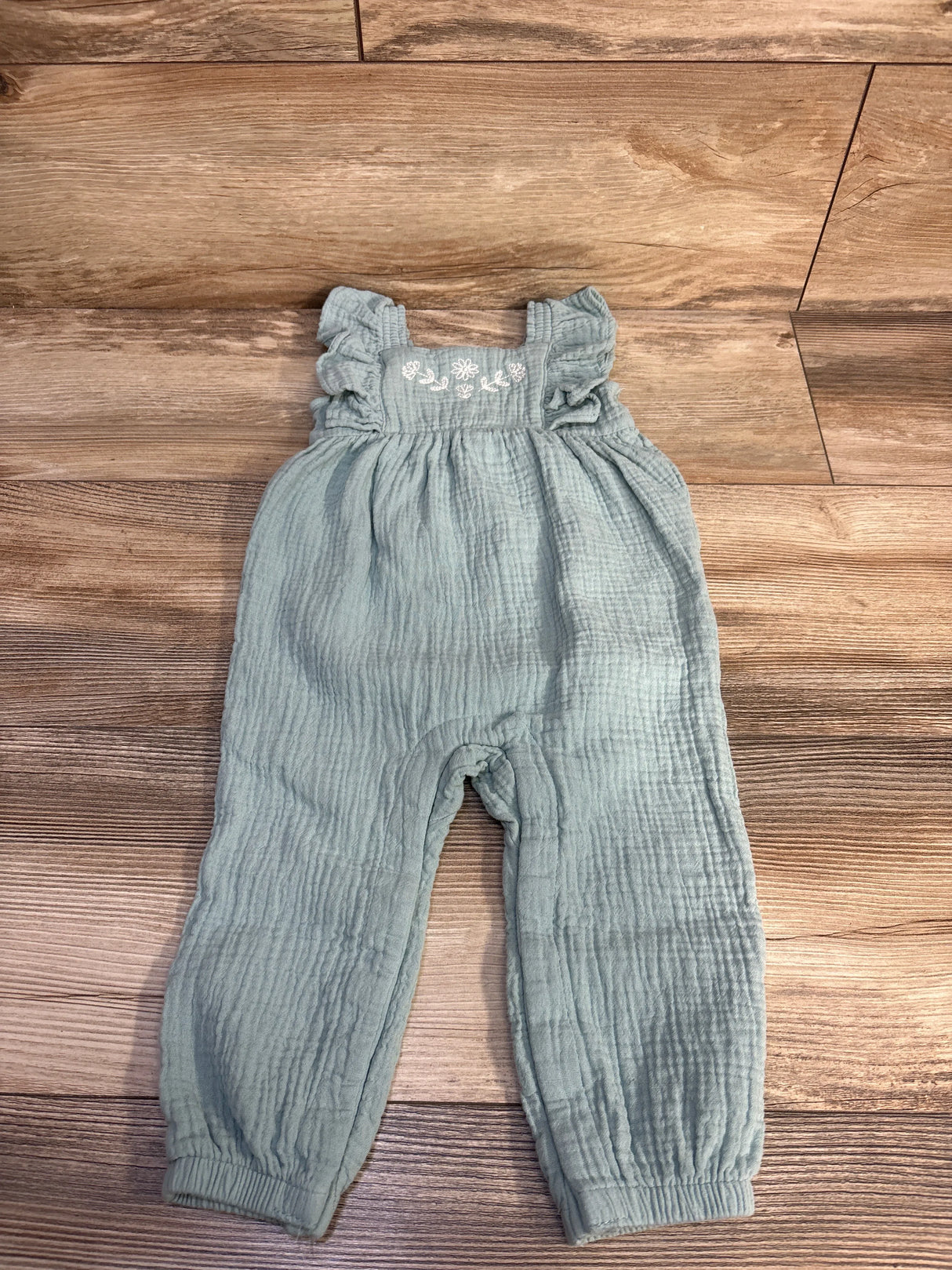 Just One You Embroidered gauze Jumpsuit Green sz 12m