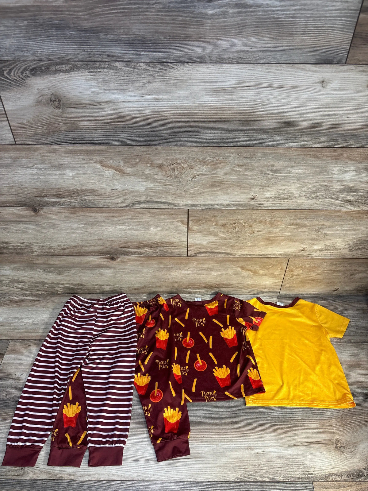 Shein 4pc French fry shirt and bottoms set for toddlers in yellow and red, size 2-3T
