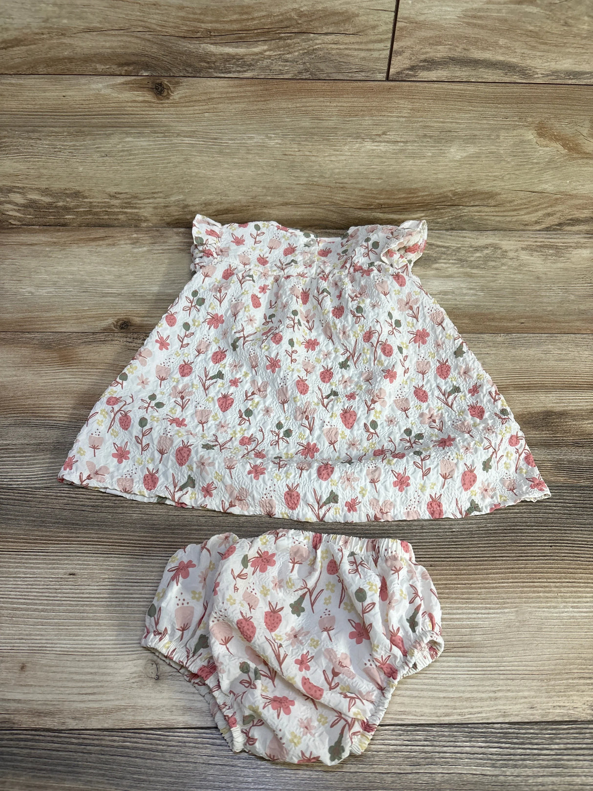 Deux Par Deux Baby Dress & Bloomers Set - Strawberries sz 12m