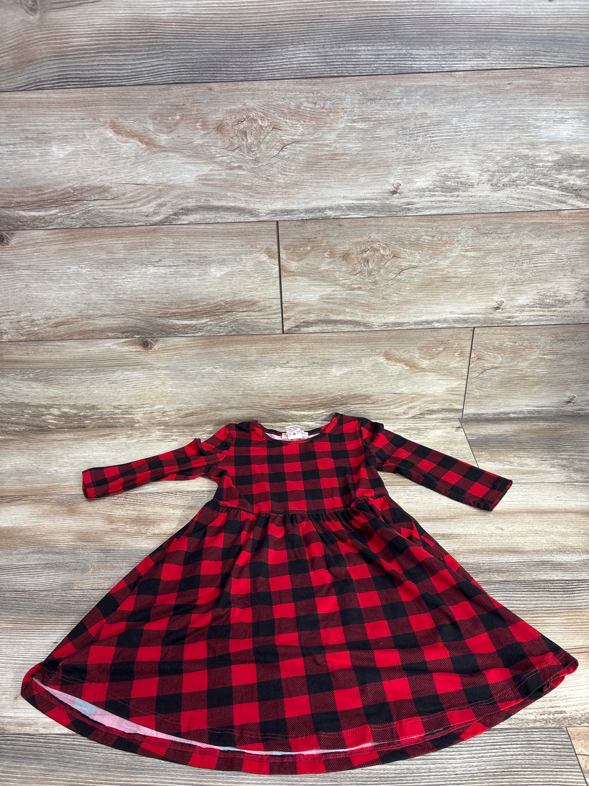 Emma & Elsa Buffalo Print Long Sleeve Dress Red sz 5T