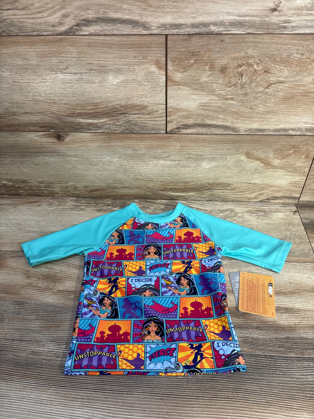 NEW Disney Store Aladdin Princess Jasmine Comic Print Rash Guard Shirt Blue sz 5/6T