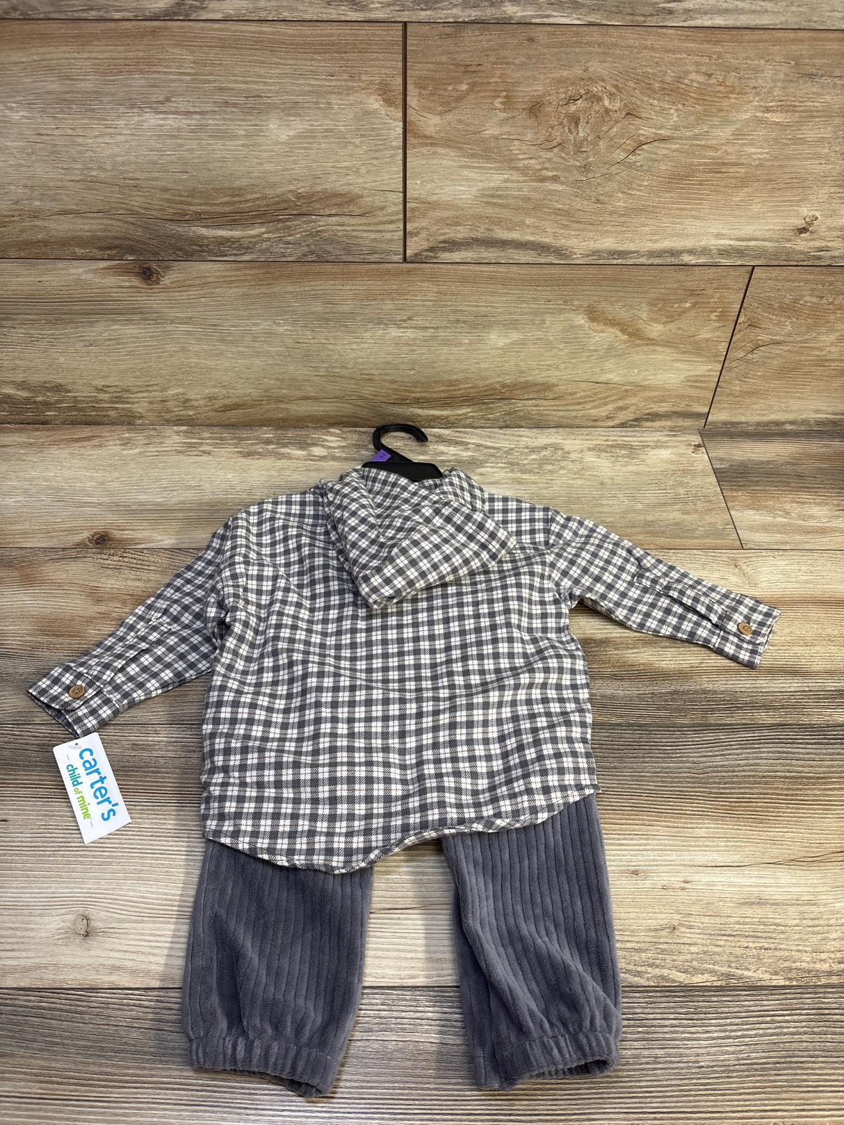 NEW Child Of Mine 2pc Flannel Shirt & Pants Set Grey sz 12m