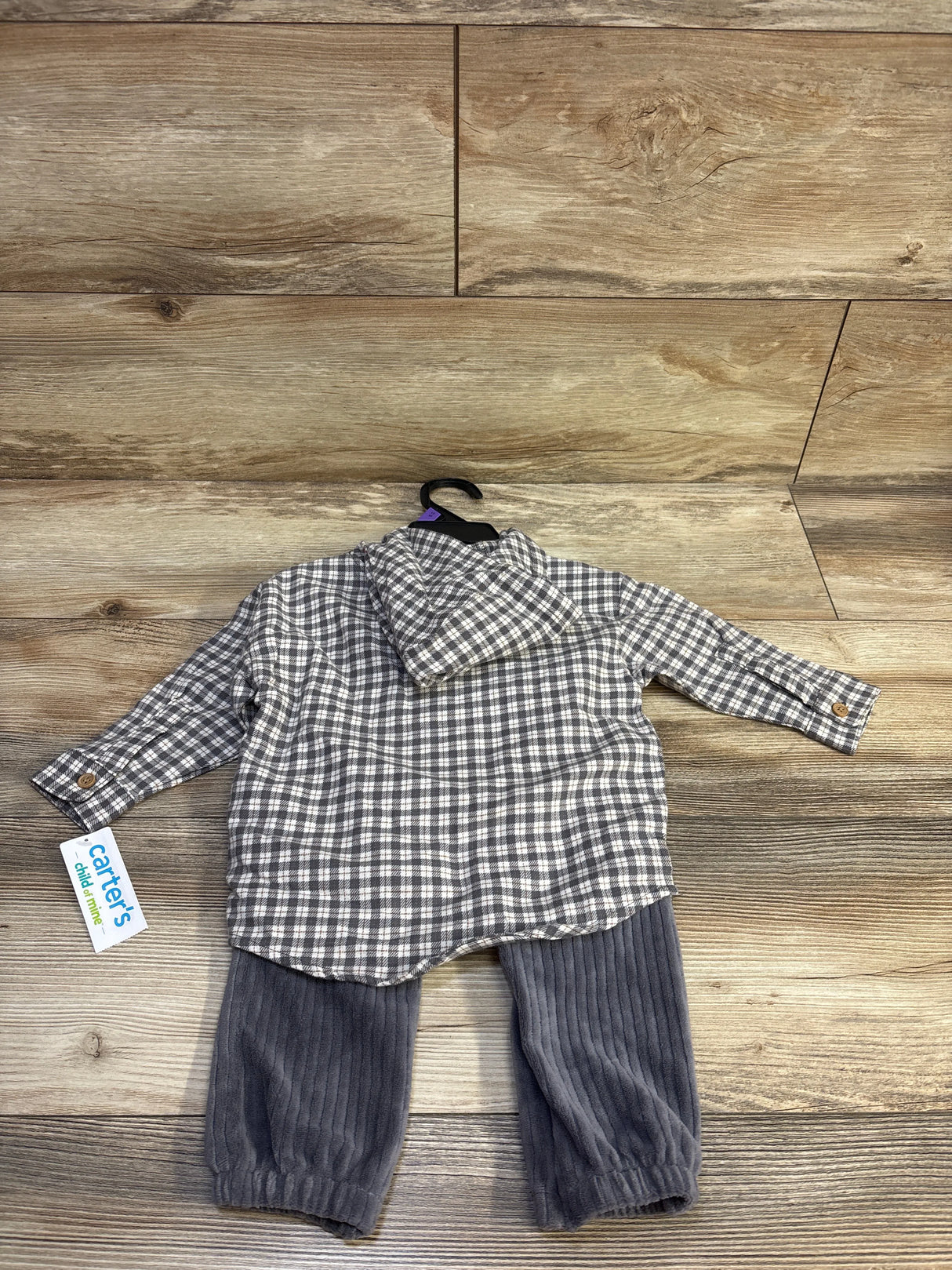 NEW Child Of Mine 2pc Flannel Shirt & Pants Set Grey sz 12m