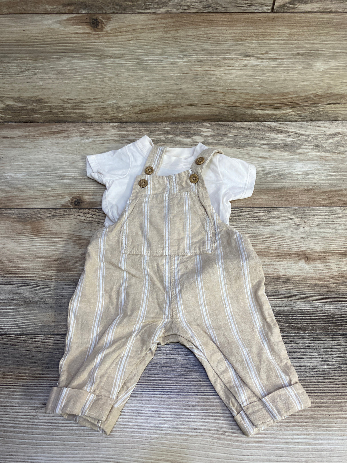 Carter's 2pc Shirt & Striped Overalls Set Beige sz Newborn