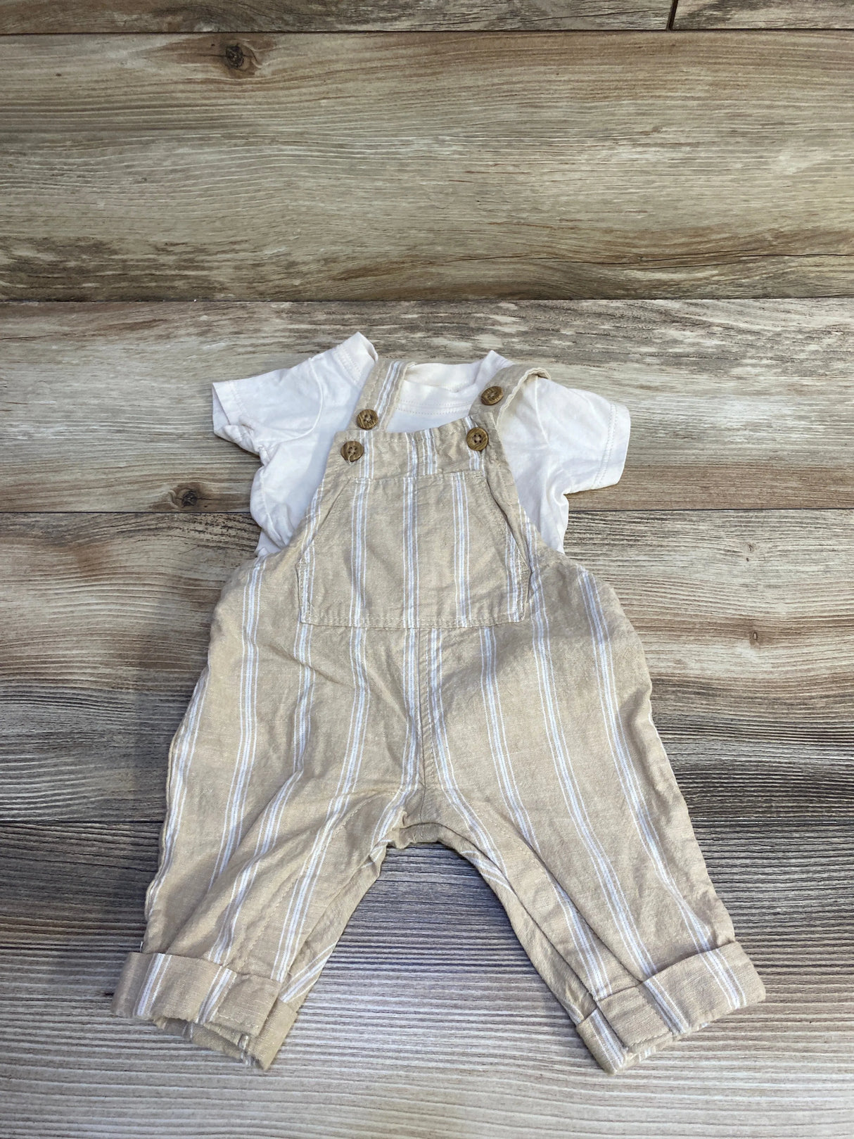 Carter's 2pc Shirt & Striped Overalls Set Beige sz Newborn