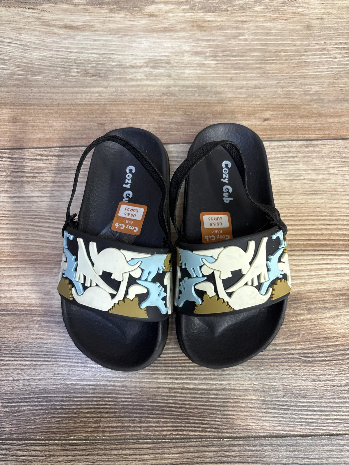 Black Me n Mommy To Be dinosaur slide sandals for kids, size 6.5c