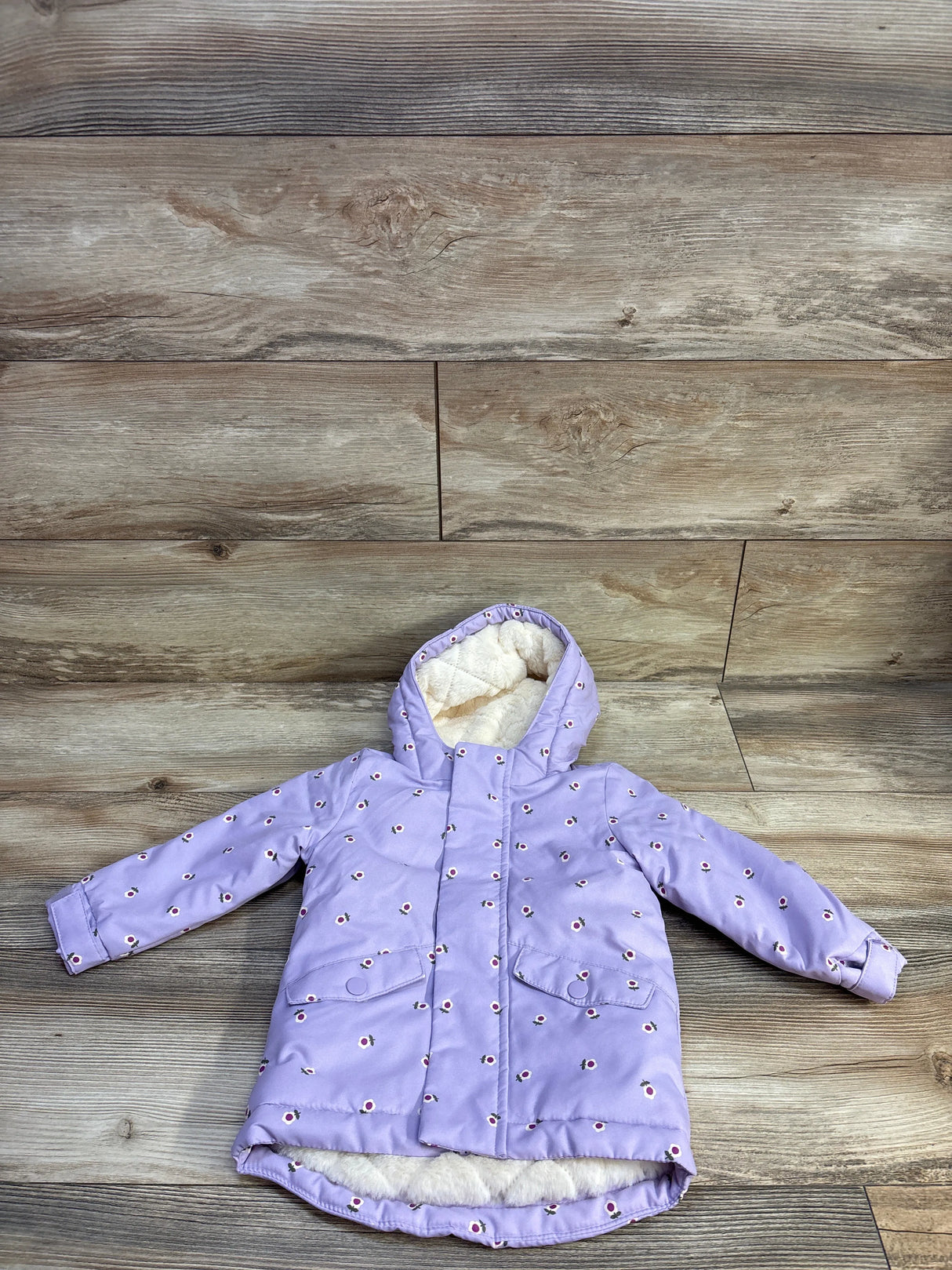 Cat & Jack Floral Hooded Lined Parka Jacket Purple sz 18m