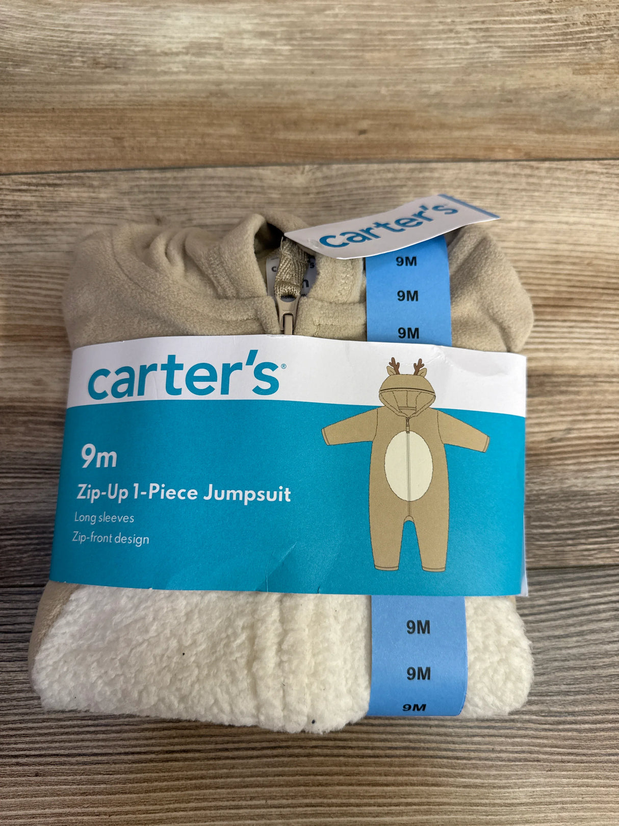NEW Carter's Reindeer Zip-Up 1-Piece Jumpsuit Beige sz 9m