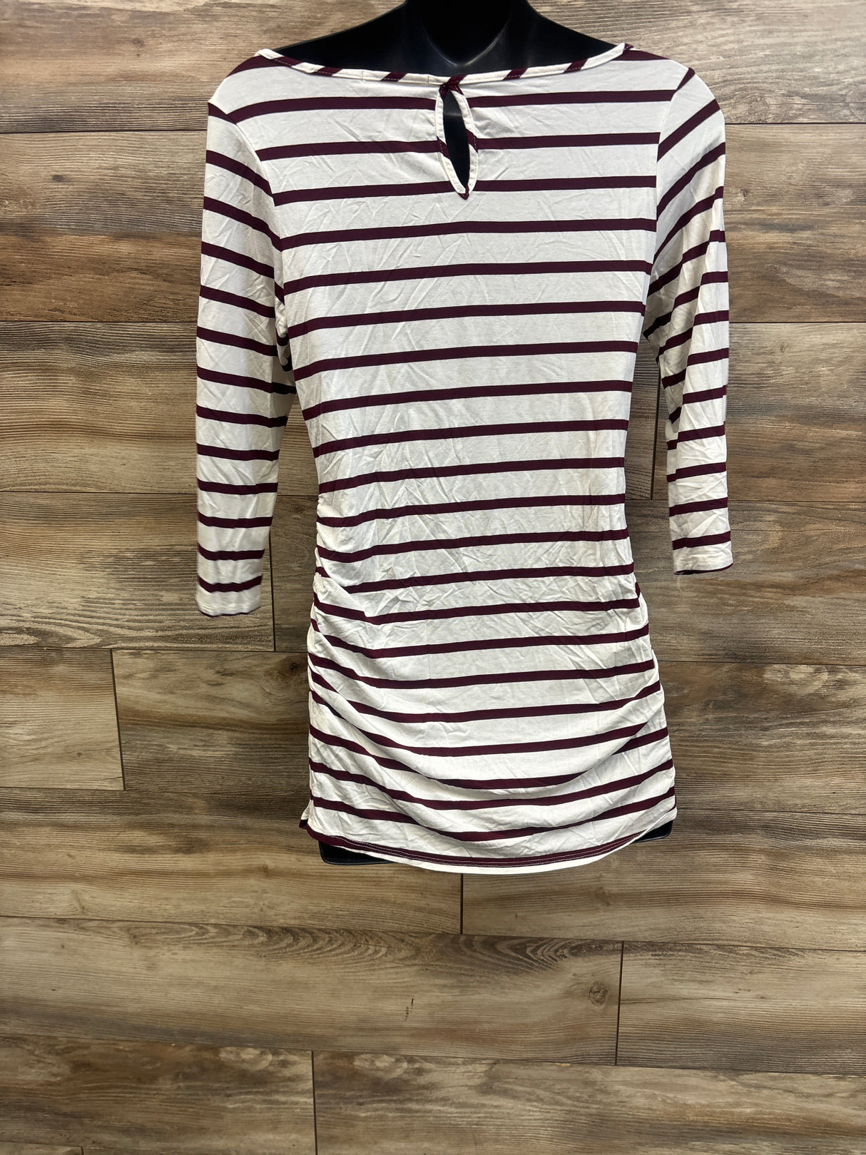 Loveappella Maternity Striped Half Sleeve Ruched Shirt White sz Medium