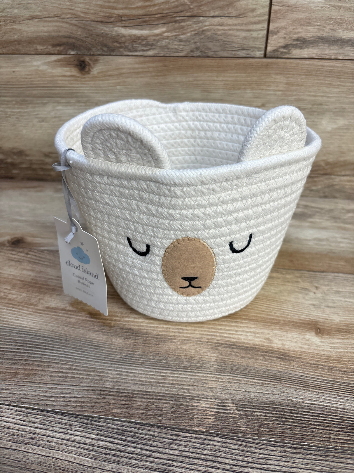 NEW Cloud Island Tapered Coiled Rope Round Basket Sleepy Bear