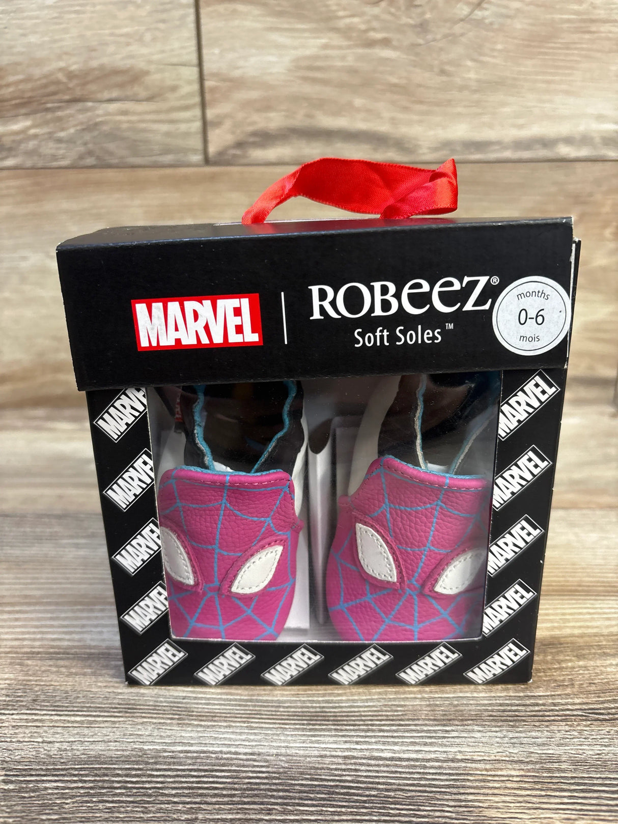 Pink Spider-Man baby shoes with soft soles, Marvel-themed, for 0-6 months