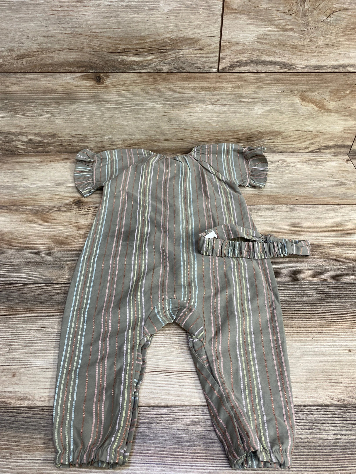 Penelope Mack Metallic Sleeveless Coverall Olive sz 12m