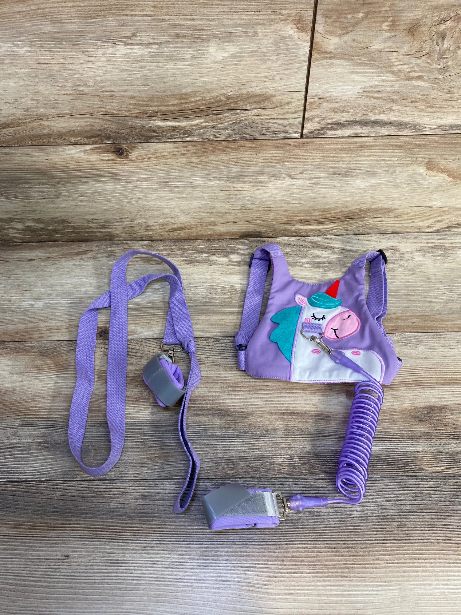 3-in-1 Toddler Harness Leash + Anti-Lost Wrist Link, Purple Unicorn