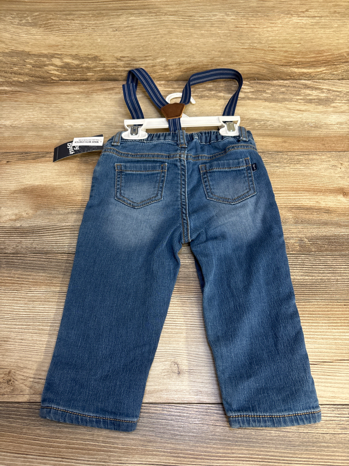 NEW Oshkosh Baby Knit-Denim Suspender Pants Blue sz 18m