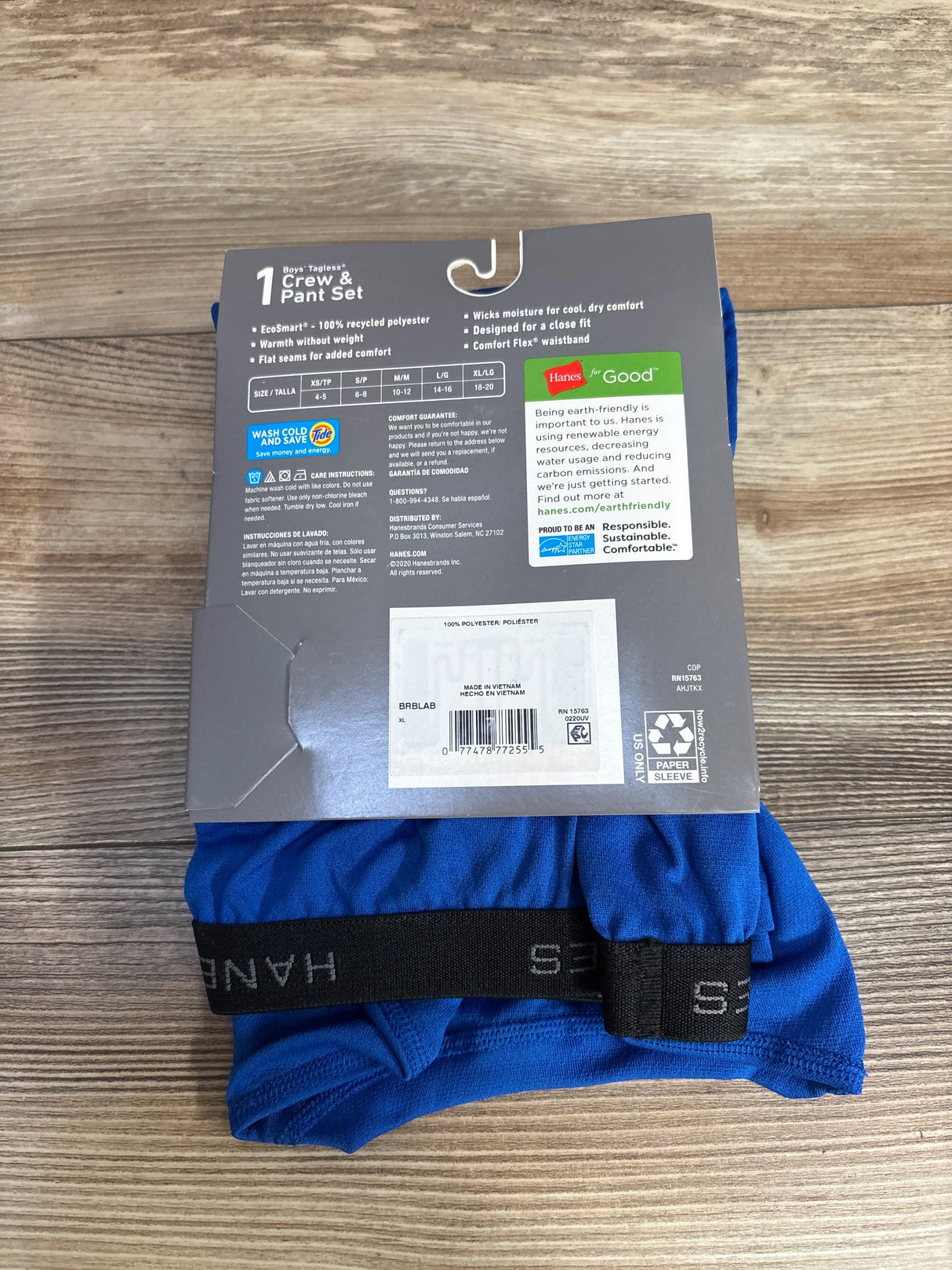 NEW Hanes Boys Tagless Crew & Pant Set Blue Sz XL (18-20)