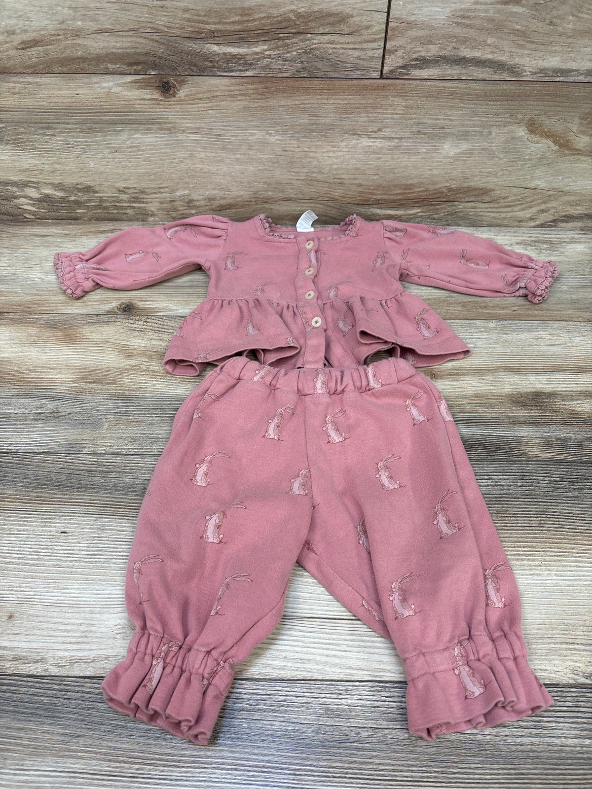 Kate Quinn 2pc Long Sleeve Peplum Top & Pants Set Pink sz 6-12m