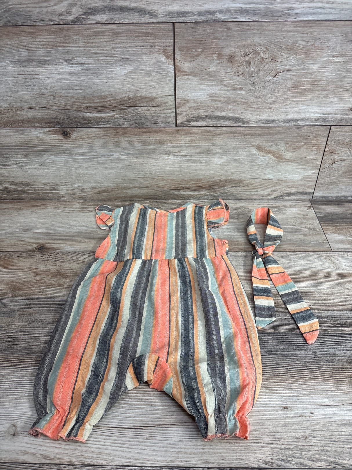 2pc Striped Romper & Headband Set Orange sz 12m