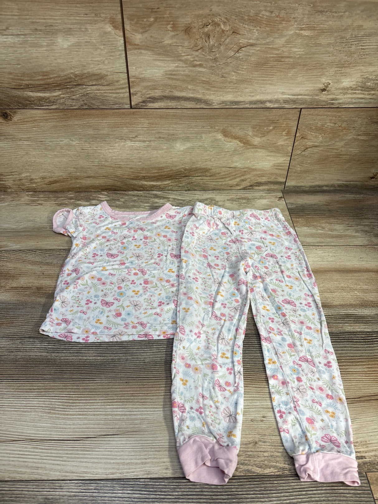 Milkberry 2pc Bamboo Floral Pajama Set White sz 2T