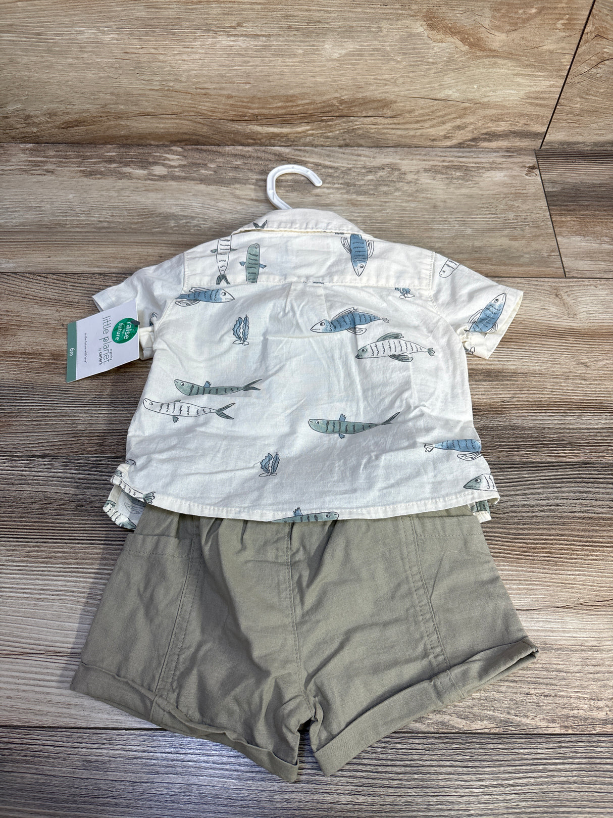 NEW Little Planet 2Pc Organic Fish Print Set Ivory sz 6m